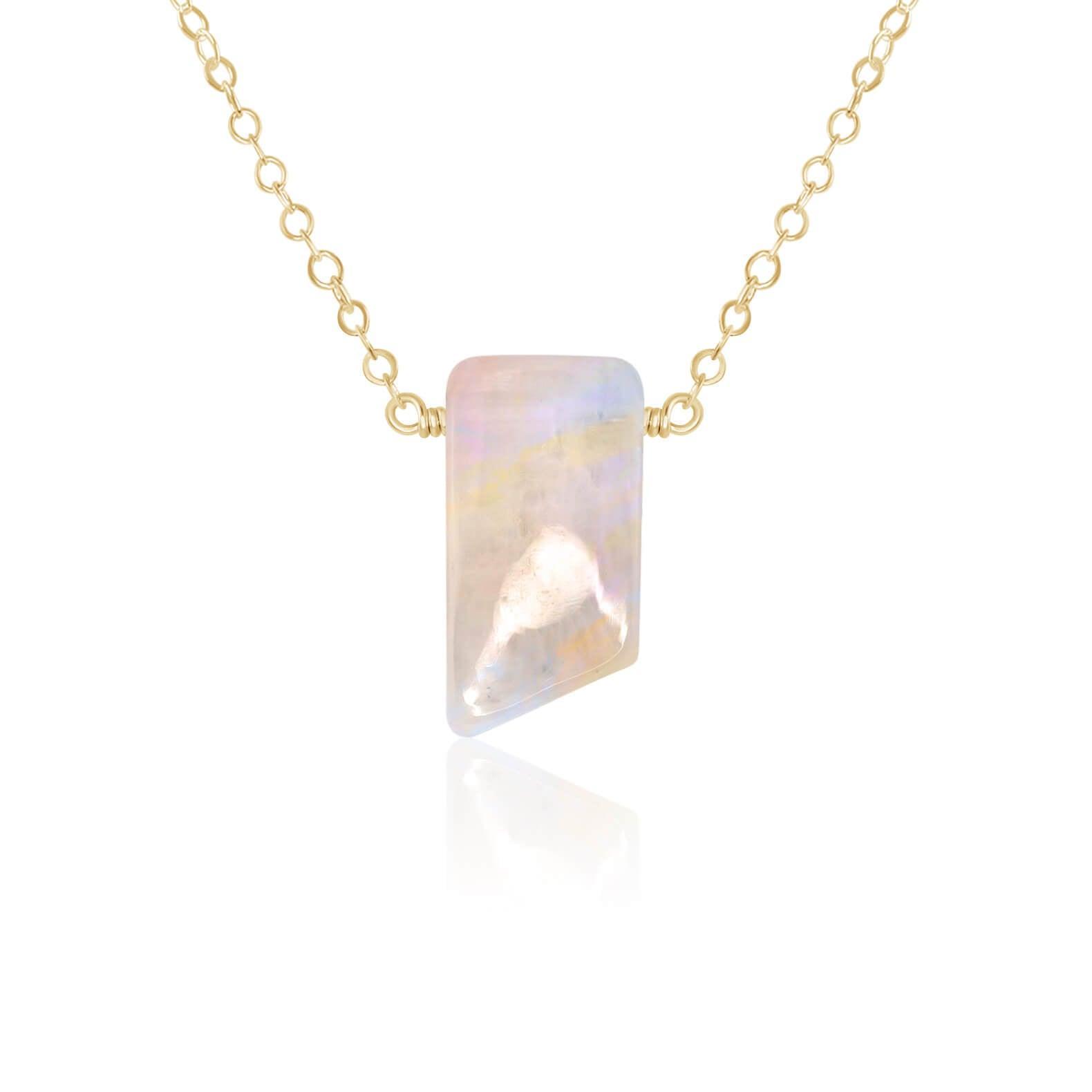 Small Smooth Rainbow Moonstone Crystal Slab Necklace - Small Smooth Rainbow Moonstone Crystal Slab Necklace - 14k Gold Fill - Luna Tide Handmade Crystal Jewellery