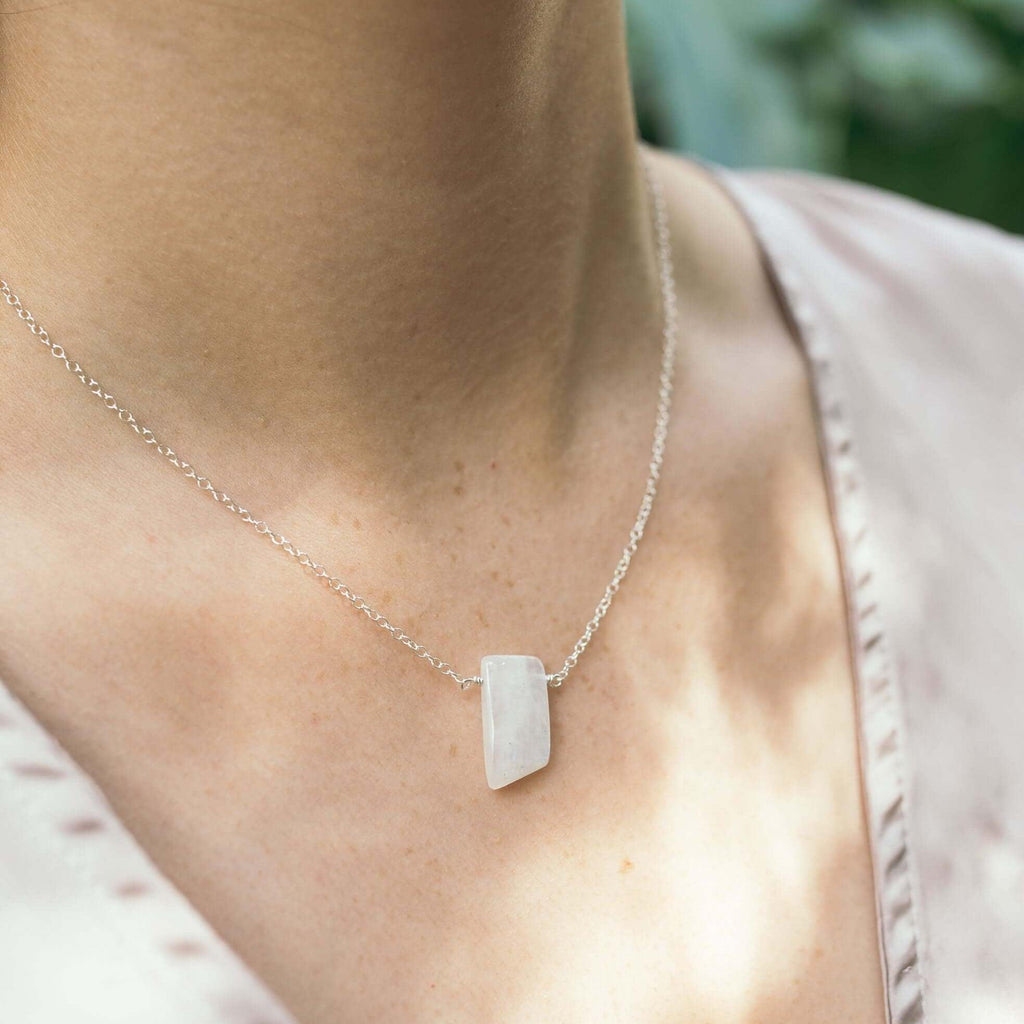 Small Smooth Rainbow Moonstone Crystal Slab Necklace - Small Smooth Rainbow Moonstone Crystal Slab Necklace - 14k Gold Fill - Luna Tide Handmade Crystal Jewellery
