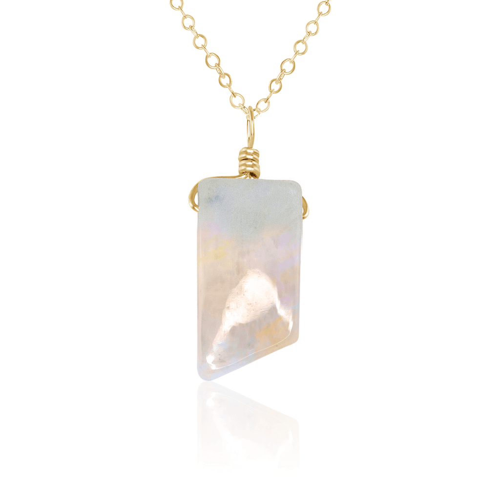 Small Smooth Rainbow Moonstone Gentle Point Crystal Pendant Necklace - Small Smooth Rainbow Moonstone Gentle Point Crystal Pendant Necklace - 14k Gold Fill / Cable - Luna Tide Handmade Crystal Jewellery