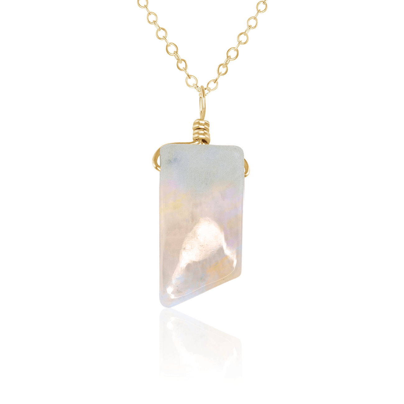 Small Smooth Rainbow Moonstone Gentle Point Crystal Pendant Necklace - Small Smooth Rainbow Moonstone Gentle Point Crystal Pendant Necklace - 14k Gold Fill / Cable - Luna Tide Handmade Crystal Jewellery