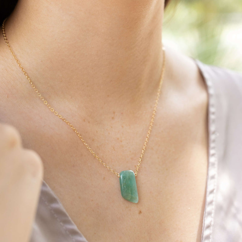 Small Smooth Slab Point Necklace - Amazonite - 14K Gold Fill - Luna Tide Handmade Jewellery