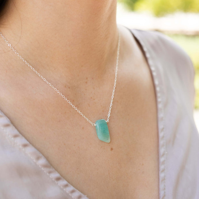 Small Smooth Slab Point Necklace - Amazonite - Sterling Silver - Luna Tide Handmade Jewellery