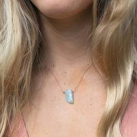 Small Smooth Slab Point Necklace - Aquamarine - 14K Rose Gold Fill - Luna Tide Handmade Jewellery
