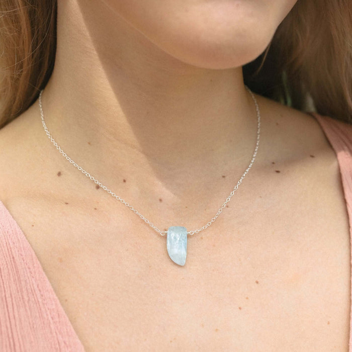 Small Smooth Slab Point Necklace - Aquamarine - Sterling Silver - Luna Tide Handmade Jewellery