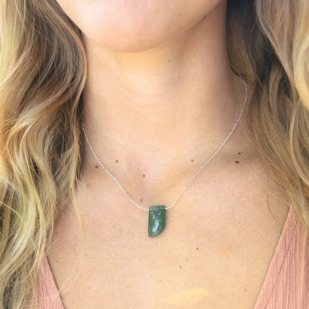 Small Smooth Slab Point Necklace - Aventurine - Sterling Silver - Luna Tide Handmade Jewellery