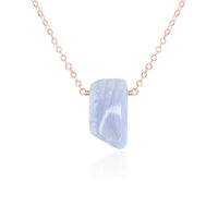 Small Smooth Slab Point Necklace - Blue Lace Agate - 14K Rose Gold Fill - Luna Tide Handmade Jewellery