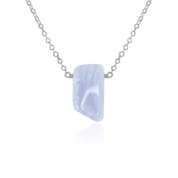 Small Smooth Slab Point Necklace - Blue Lace Agate - Stainless Steel - Luna Tide Handmade Jewellery