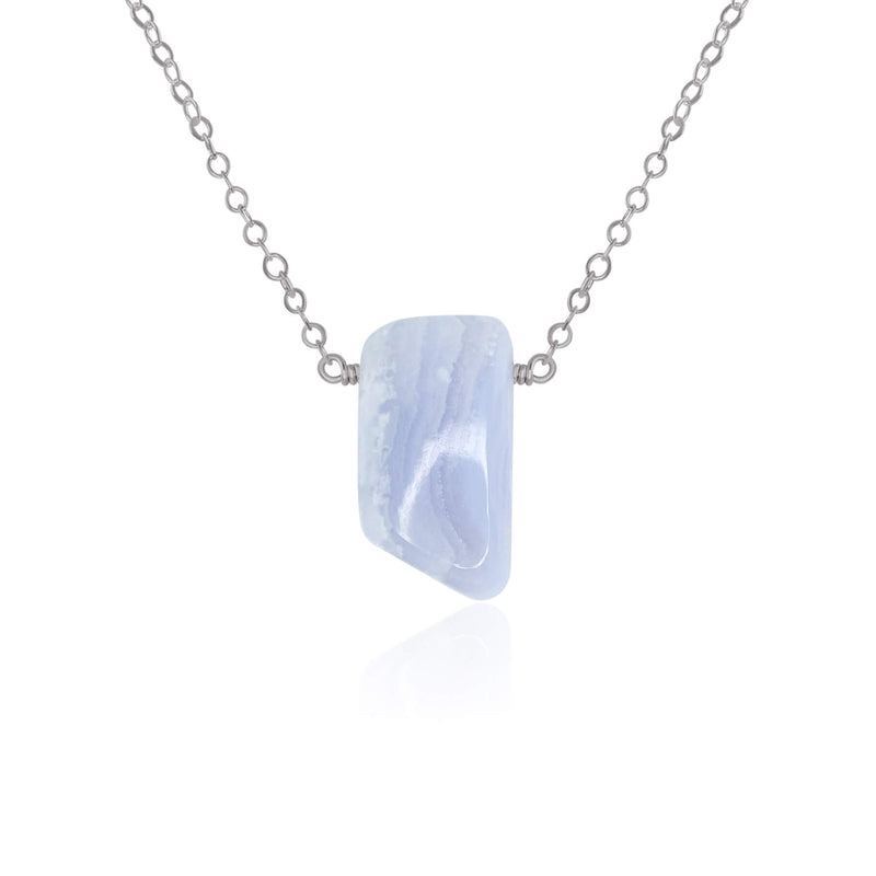 Small Smooth Slab Point Necklace - Blue Lace Agate - Stainless Steel - Luna Tide Handmade Jewellery