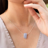 Small Smooth Slab Point Necklace - Blue Lace Agate - Sterling Silver - Luna Tide Handmade Jewellery