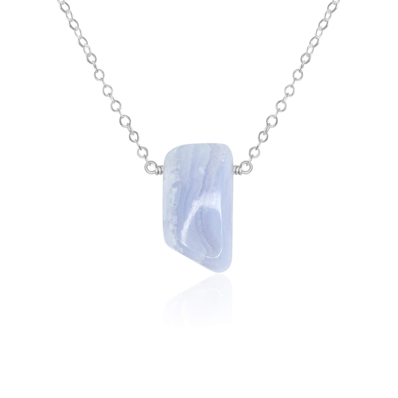 Small Smooth Slab Point Necklace - Blue Lace Agate - Sterling Silver - Luna Tide Handmade Jewellery