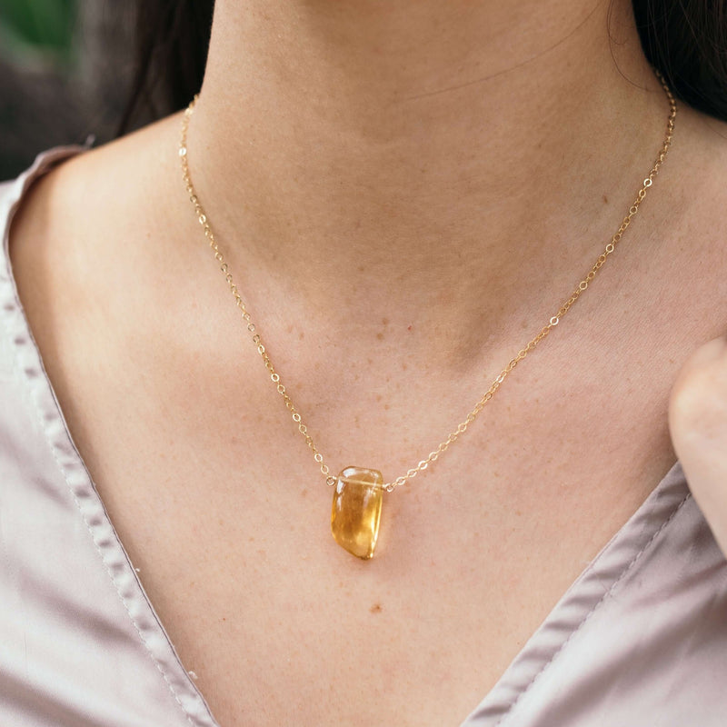 Small Smooth Slab Point Necklace - Citrine - 14K Gold Fill - Luna Tide Handmade Jewellery