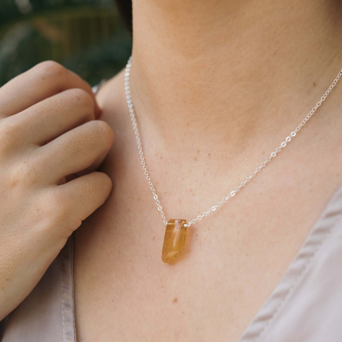 Small Smooth Slab Point Necklace - Citrine - Sterling Silver - Luna Tide Handmade Jewellery