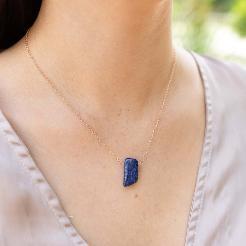 Small Smooth Slab Point Necklace - Lapis Lazuli - 14K Rose Gold Fill - Luna Tide Handmade Jewellery