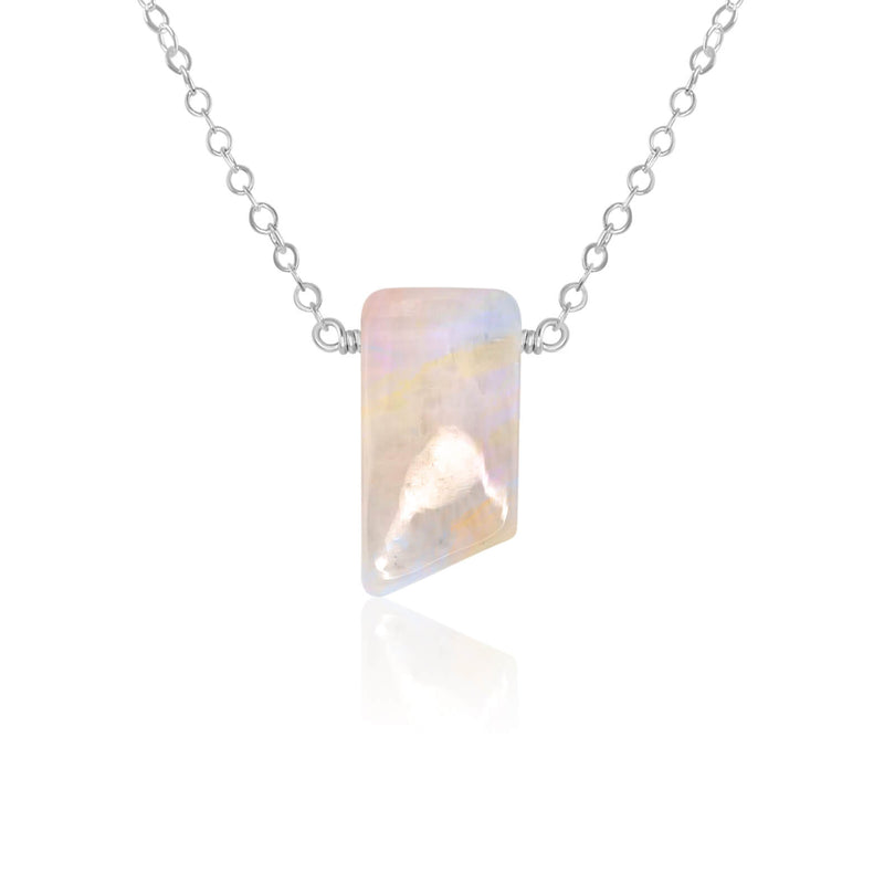 Small Smooth Slab Point Necklace - Rainbow Moonstone - Sterling Silver - Luna Tide Handmade Jewellery