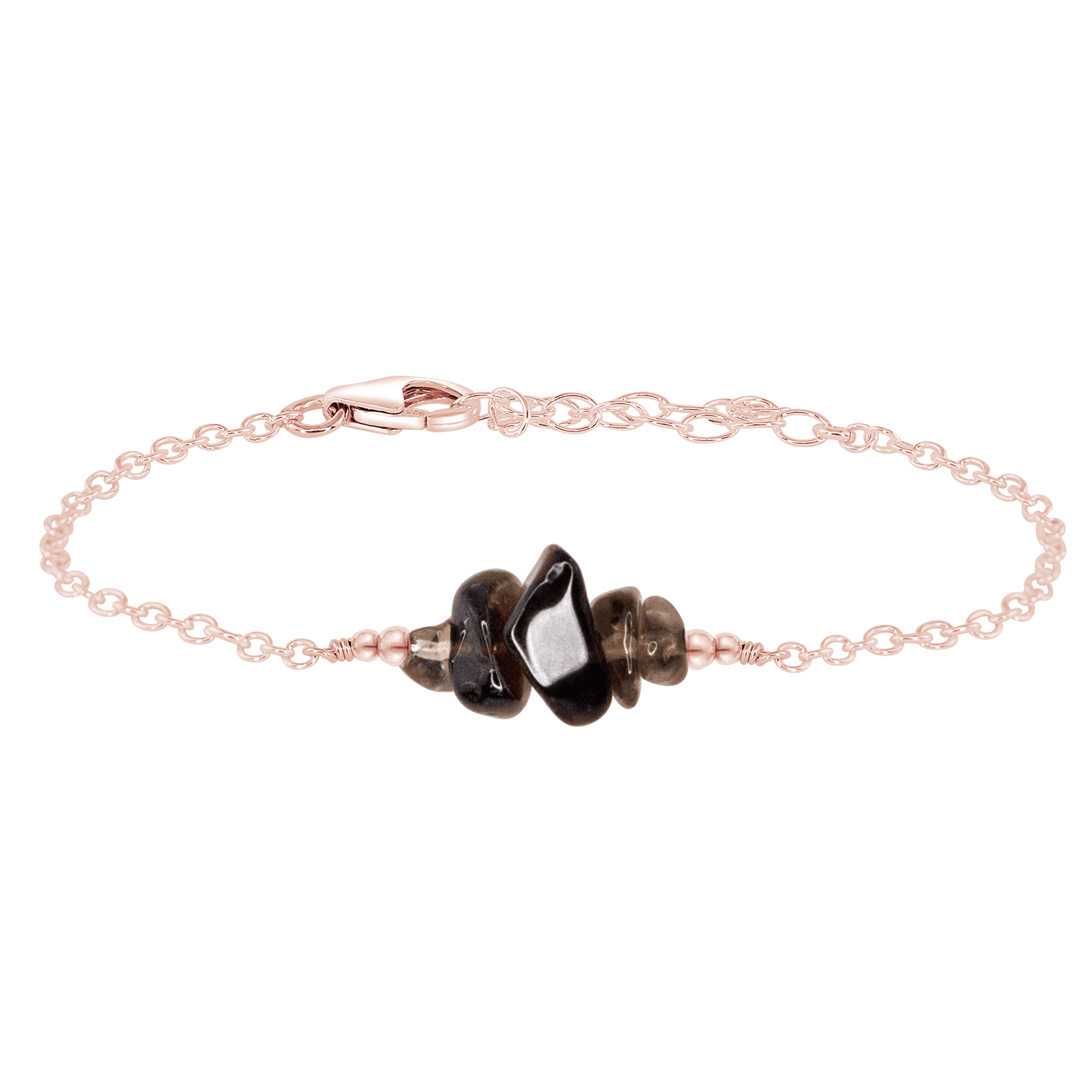 Smoky Quartz Chip Bead Bar Bracelet - Smoky Quartz Chip Bead Bar Bracelet - 14k Rose Gold Fill - Luna Tide Handmade Crystal Jewellery