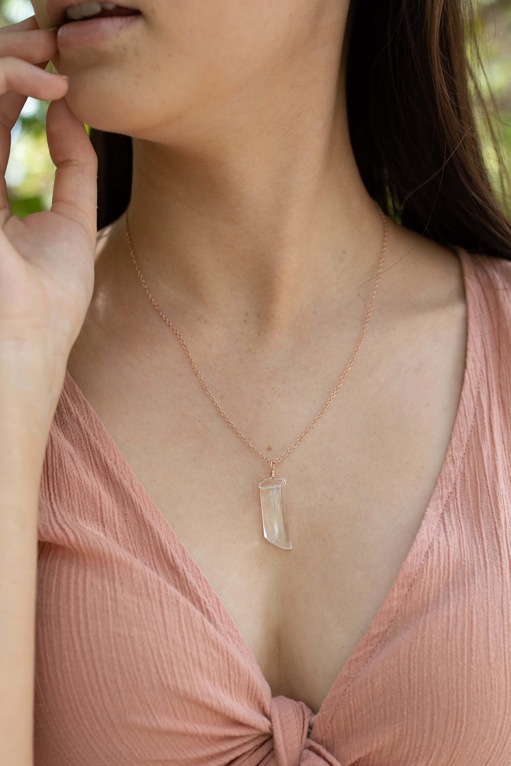 Smooth Crystal Quartz Natural Point Crystal Necklace - Smooth Crystal Quartz Natural Point Crystal Necklace - 14k Gold Fill / Cable - Luna Tide Handmade Crystal Jewellery