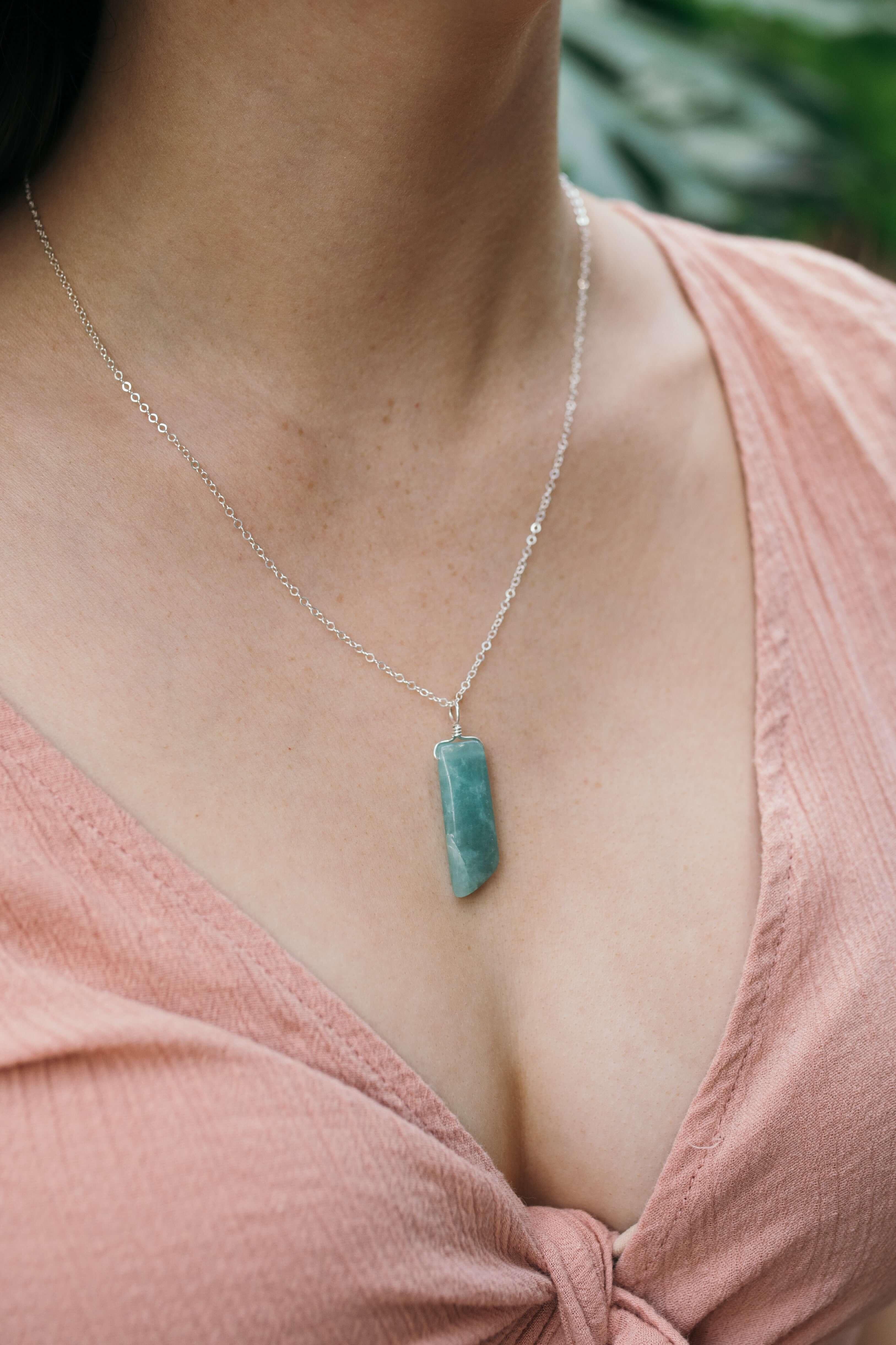 Smooth Green Amazonite Natural Point Crystal Necklace - Smooth Green Amazonite Natural Point Crystal Necklace - Sterling Silver / Cable - Luna Tide Handmade Crystal Jewellery