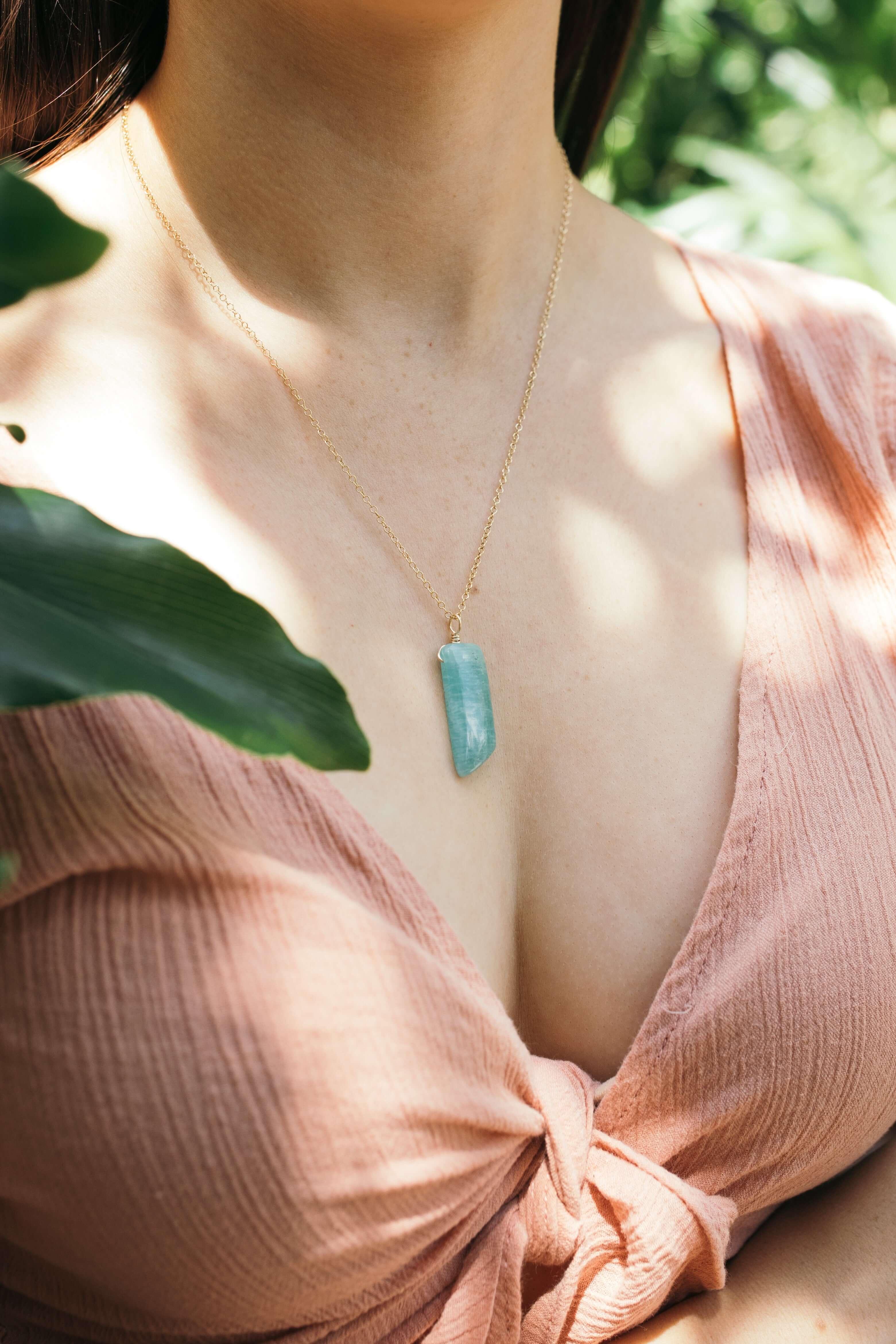 Smooth Green Amazonite Natural Point Crystal Necklace - Smooth Green Amazonite Natural Point Crystal Necklace - Sterling Silver / Cable - Luna Tide Handmade Crystal Jewellery