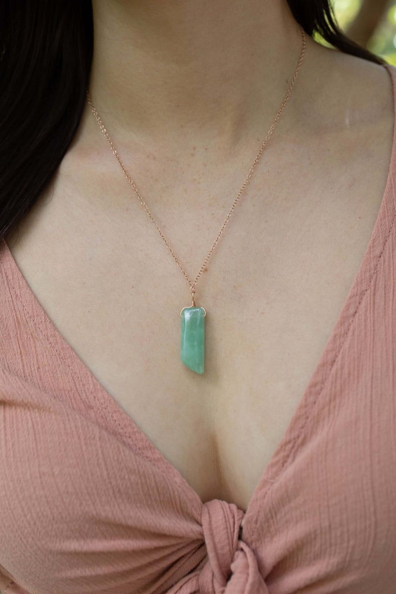 Smooth Point Pendant Necklace - Amazonite - 14K Rose Gold Fill - Luna Tide Handmade Jewellery