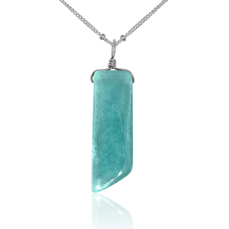 Smooth Point Pendant Necklace - Amazonite - Stainless Steel Satellite - Luna Tide Handmade Jewellery
