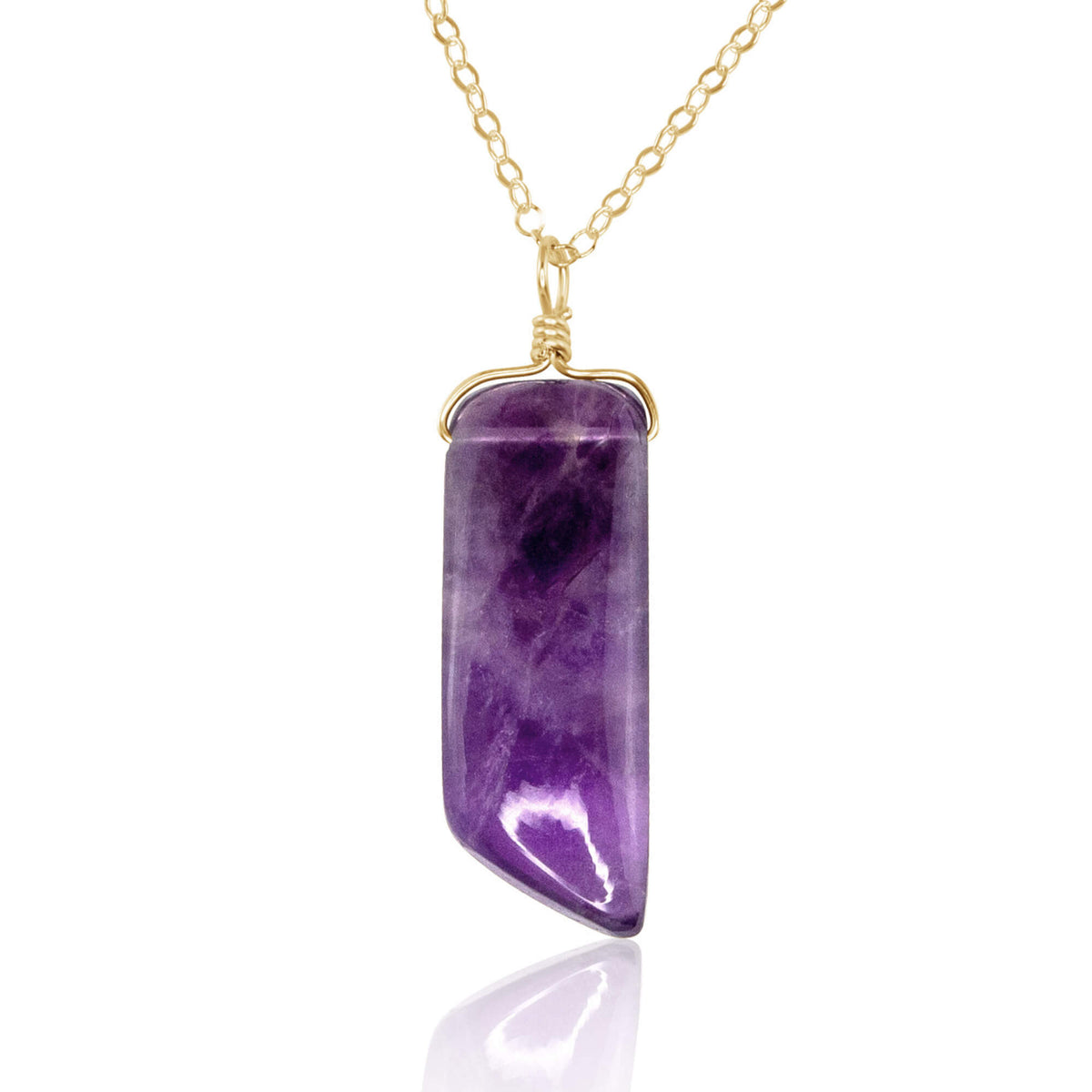 Smooth Point Pendant Necklace - Amethyst - 14K Gold Fill - Luna Tide Handmade Jewellery