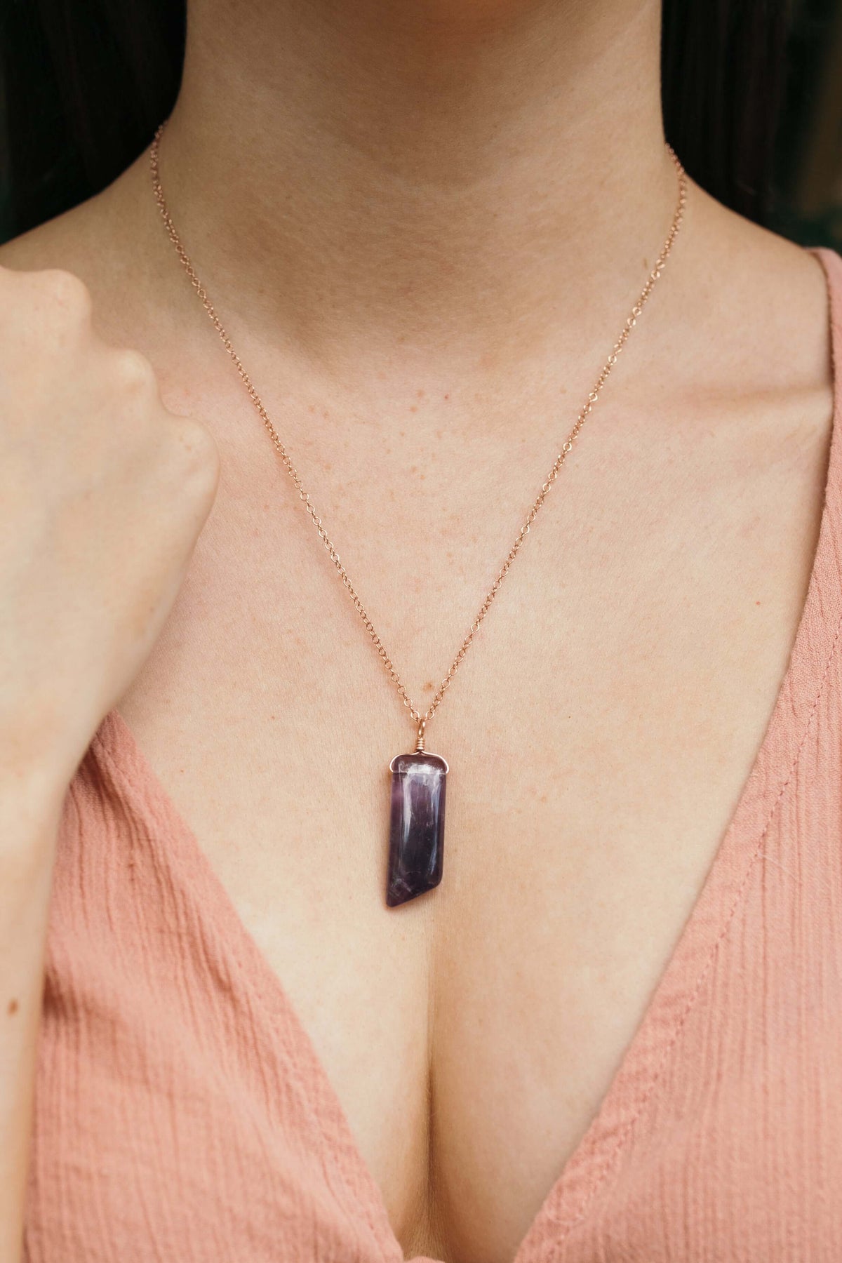 Smooth Point Pendant Necklace - Amethyst - 14K Rose Gold Fill - Luna Tide Handmade Jewellery