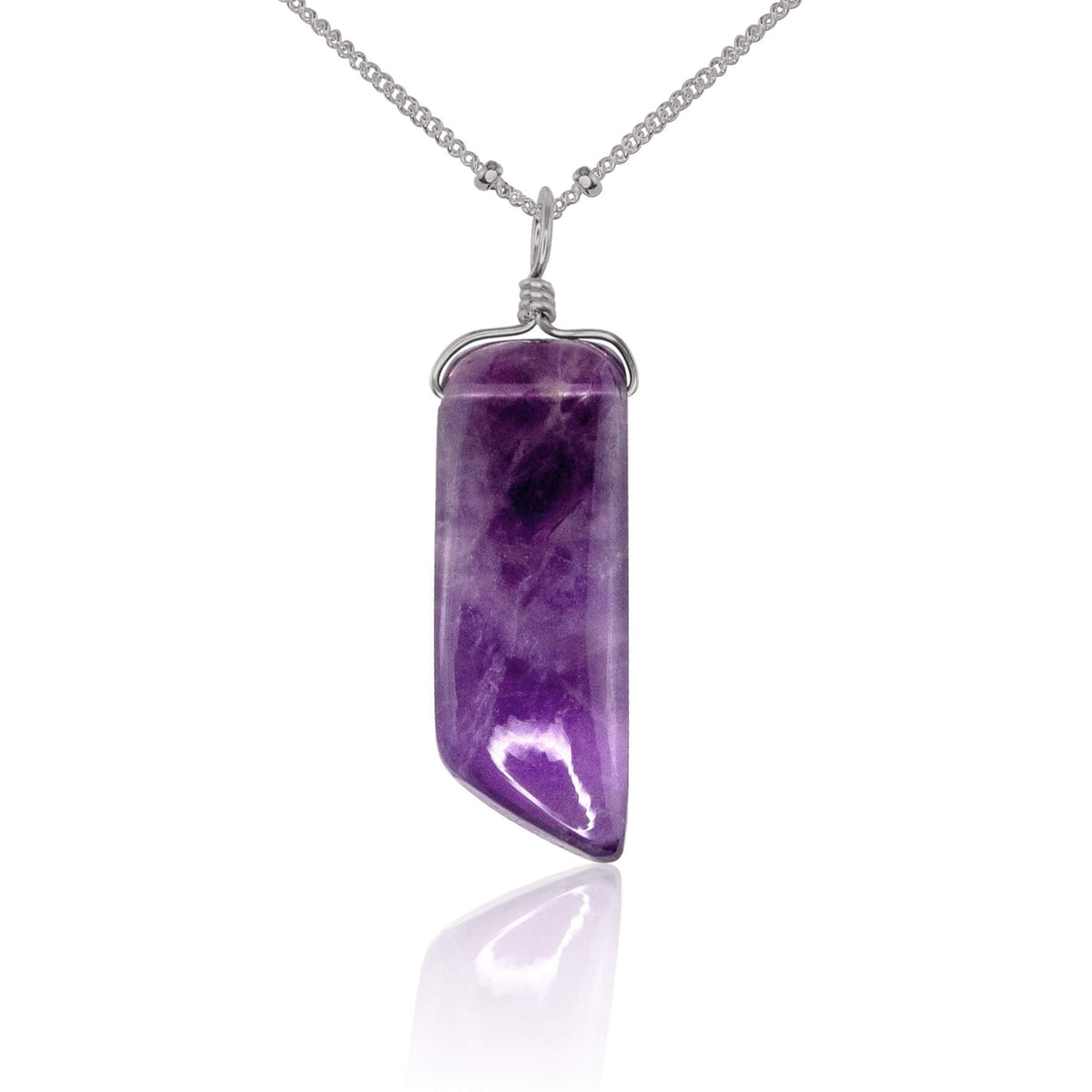 Smooth Point Pendant Necklace - Amethyst - Stainless Steel Satellite - Luna Tide Handmade Jewellery