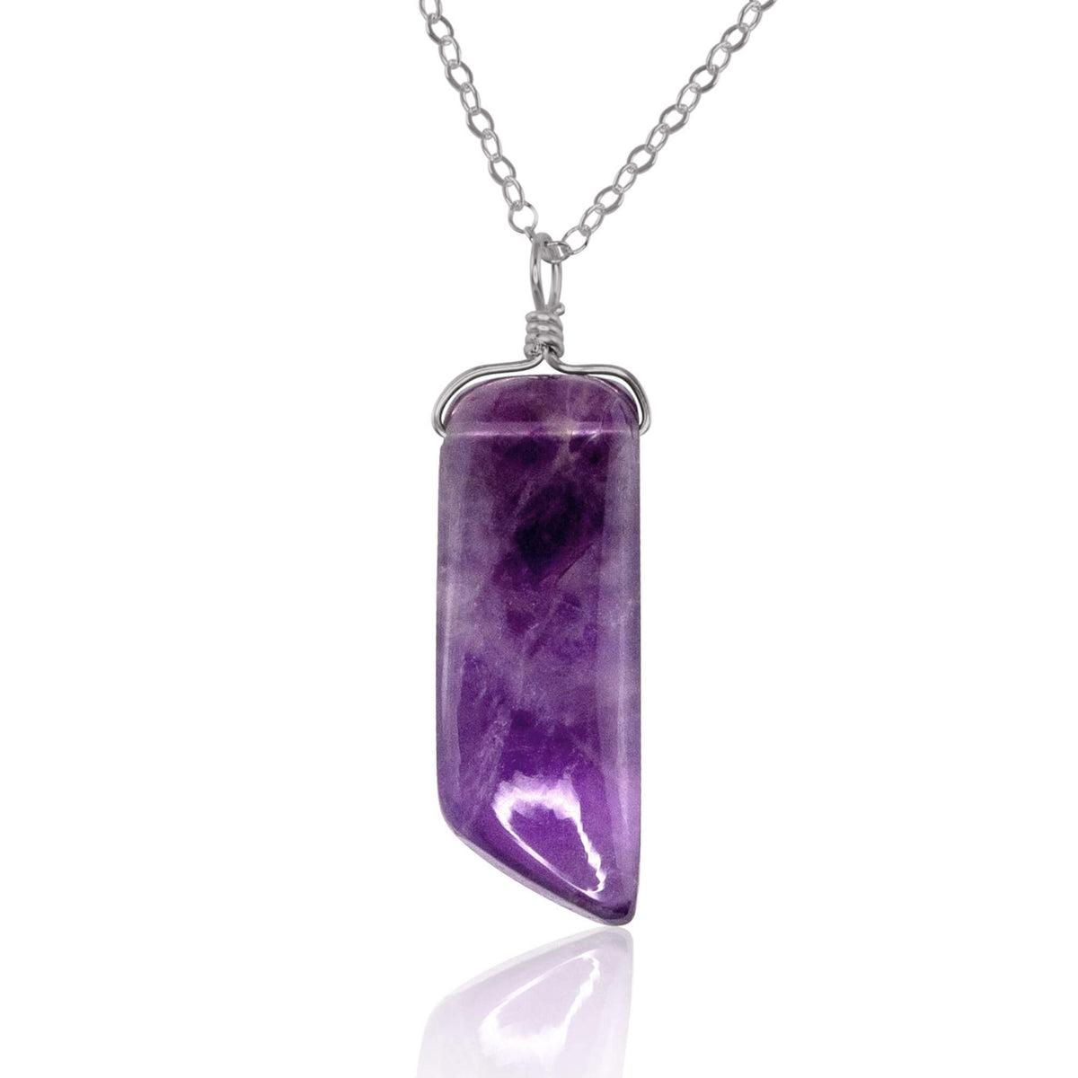 Smooth Point Pendant Necklace - Amethyst - Stainless Steel - Luna Tide Handmade Jewellery