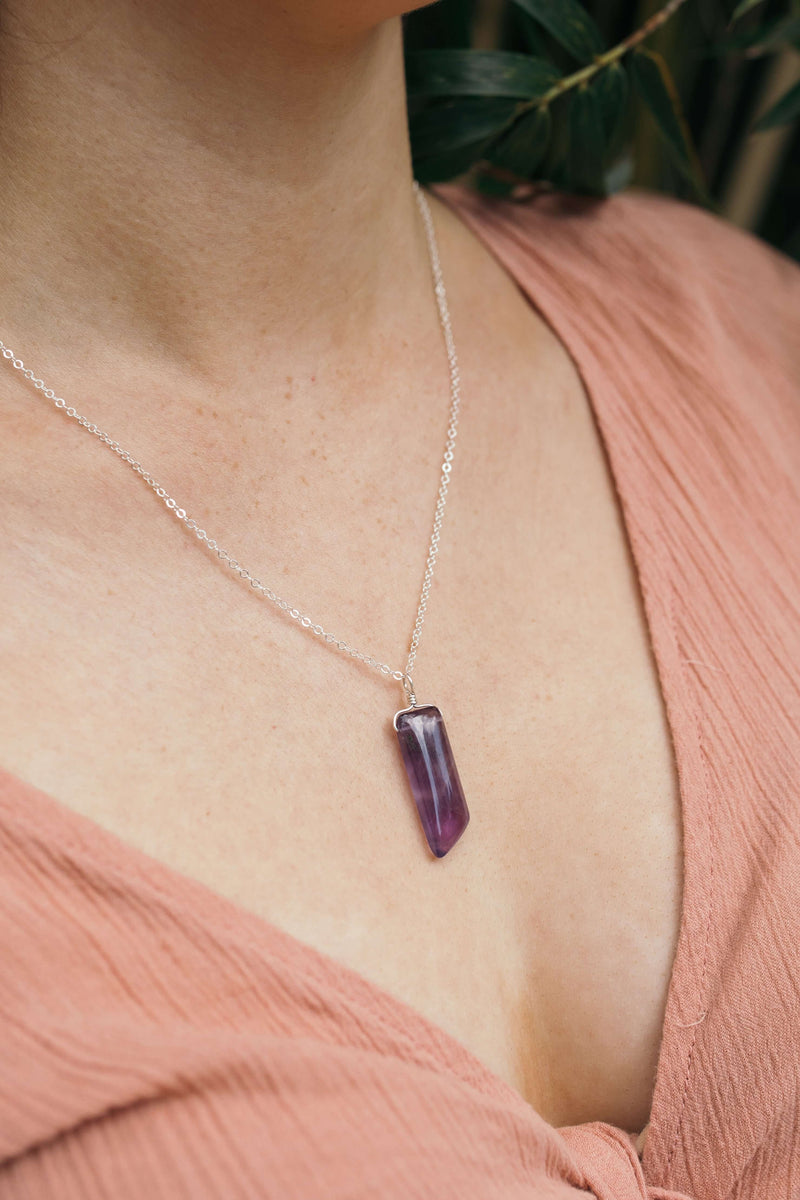 Smooth Point Pendant Necklace - Amethyst - Sterling Silver - Luna Tide Handmade Jewellery