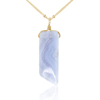 Smooth Point Pendant Necklace - Blue Lace Agate - 14K Gold Fill Satellite - Luna Tide Handmade Jewellery
