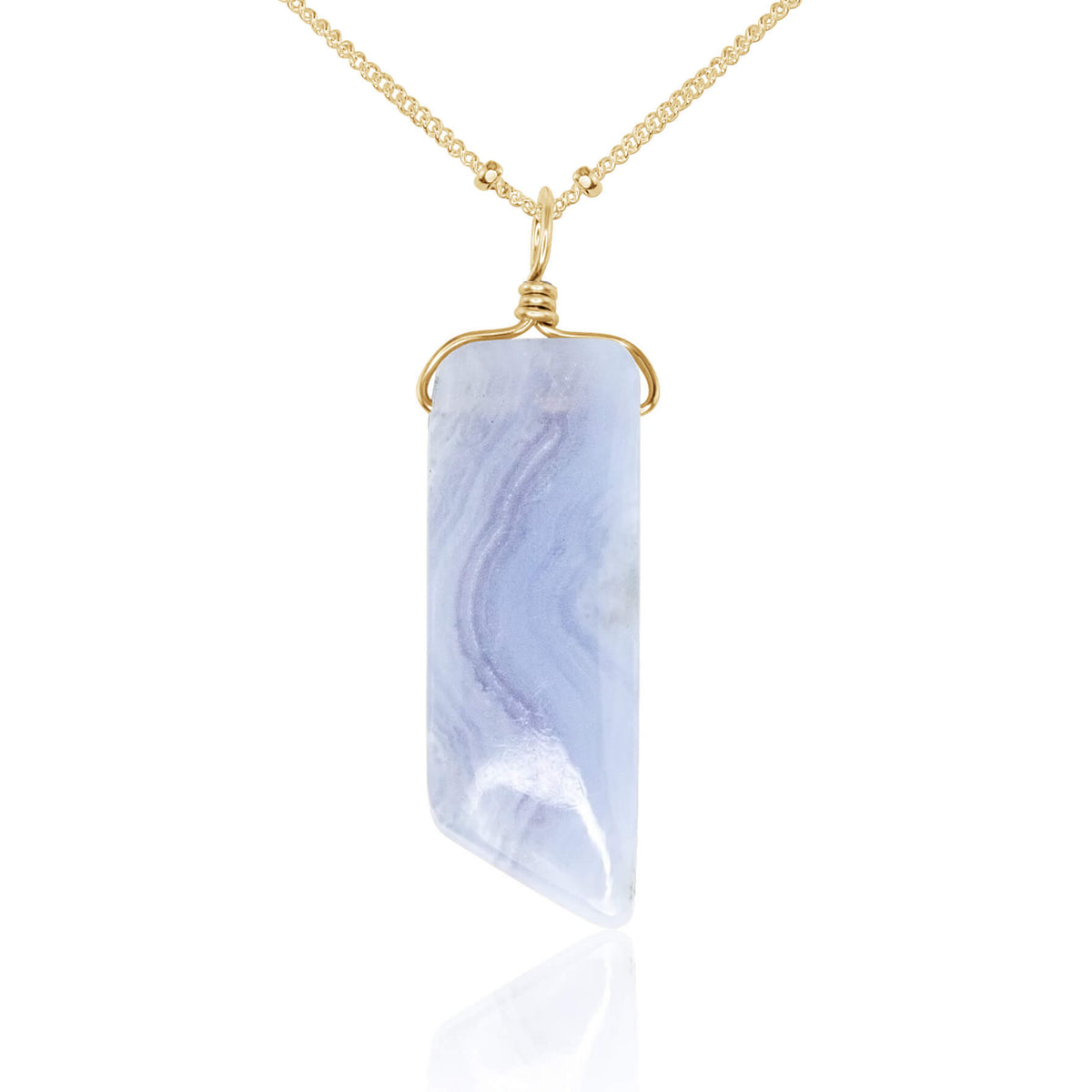 Smooth Point Pendant Necklace - Blue Lace Agate - 14K Gold Fill Satellite - Luna Tide Handmade Jewellery