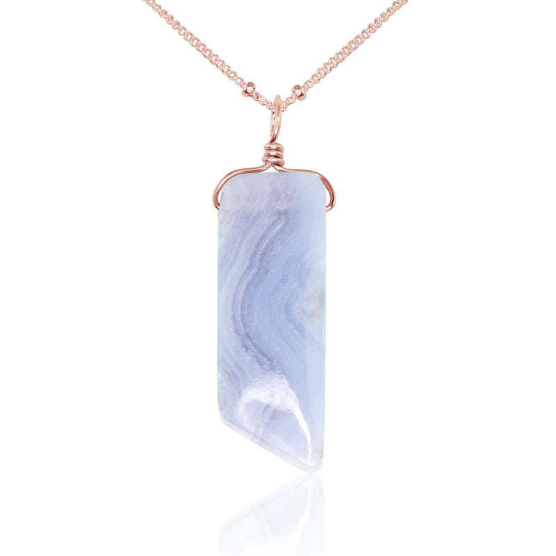 Smooth Point Pendant Necklace - Blue Lace Agate - 14K Rose Gold Fill Satellite - Luna Tide Handmade Jewellery