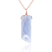 Smooth Point Pendant Necklace - Blue Lace Agate - 14K Rose Gold Fill - Luna Tide Handmade Jewellery