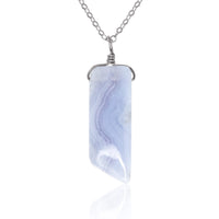 Smooth Point Pendant Necklace - Blue Lace Agate - Stainless Steel - Luna Tide Handmade Jewellery