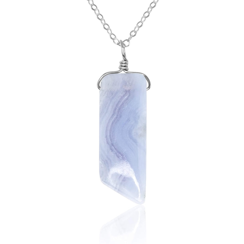 Smooth Point Pendant Necklace - Blue Lace Agate - Sterling Silver - Luna Tide Handmade Jewellery