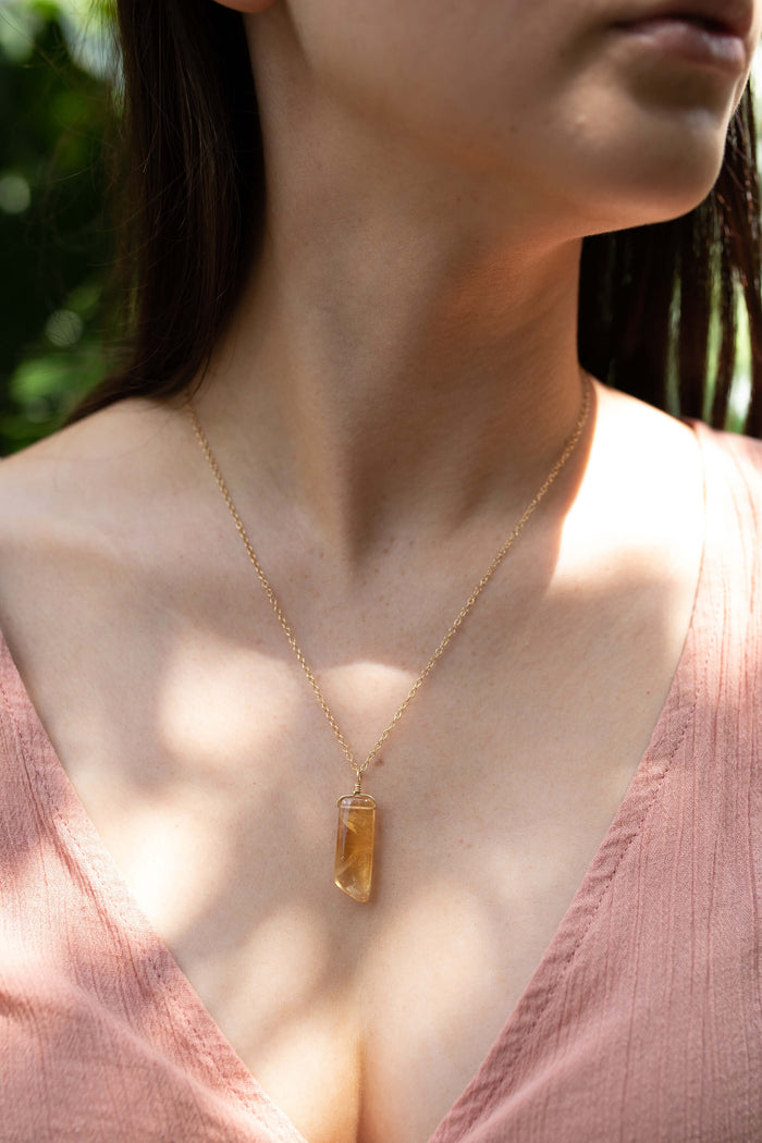 Smooth Point Pendant Necklace - Citrine - 14K Gold Fill - Luna Tide Handmade Jewellery