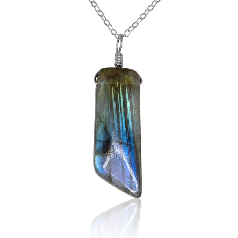 Smooth Point Pendant Necklace - Labradorite - Stainless Steel - Luna Tide Handmade Jewellery