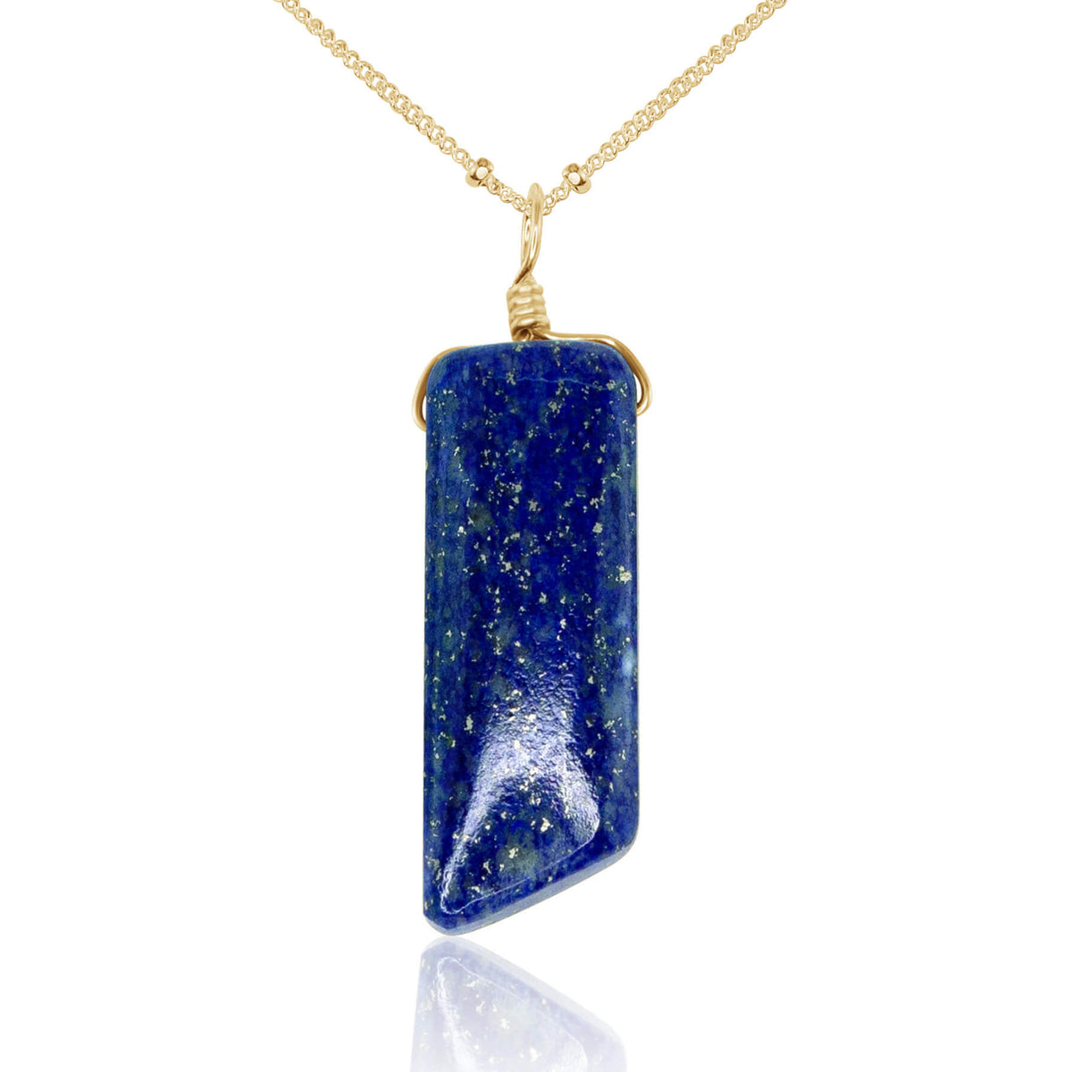 Smooth Point Pendant Necklace - Lapis Lazuli - 14K Gold Fill Satellite - Luna Tide Handmade Jewellery