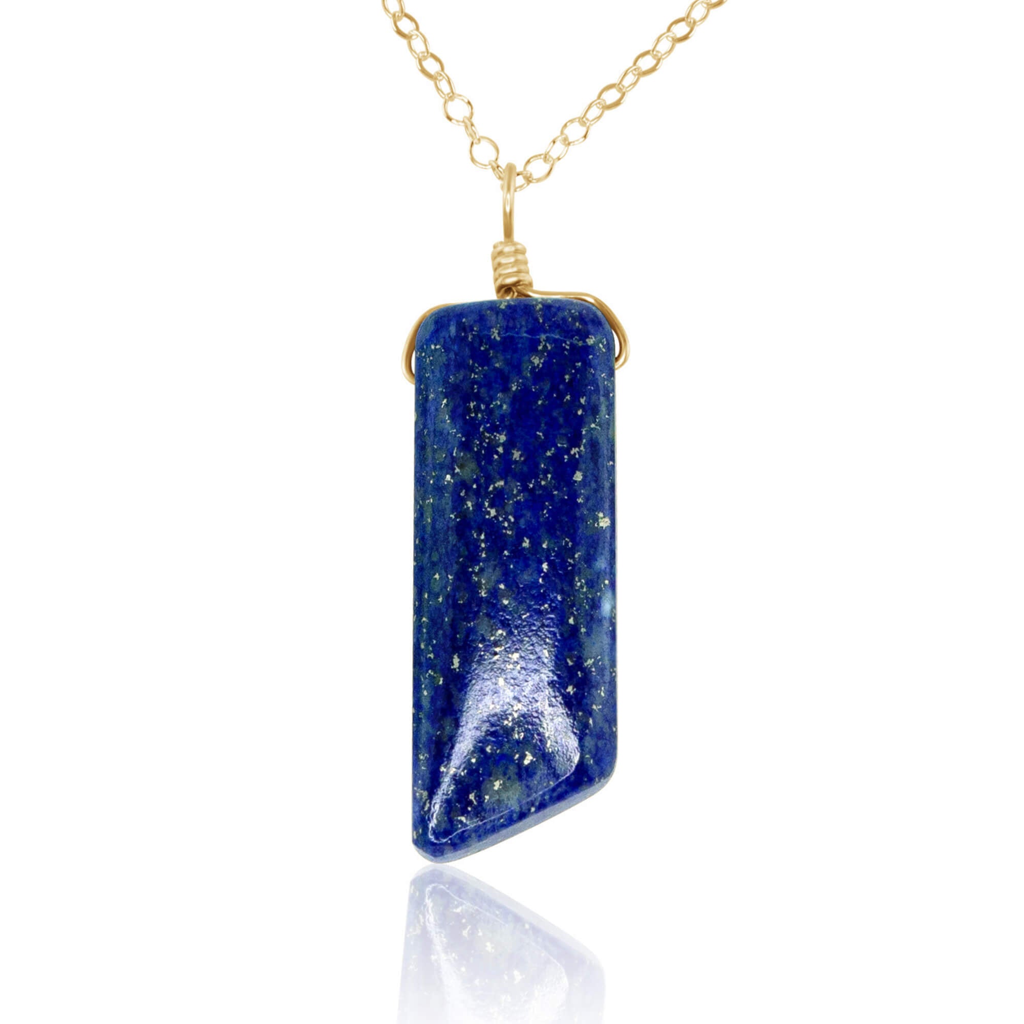 Smooth Blue Lapis Lazuli Natural Point Crystal Necklace Luna Tide