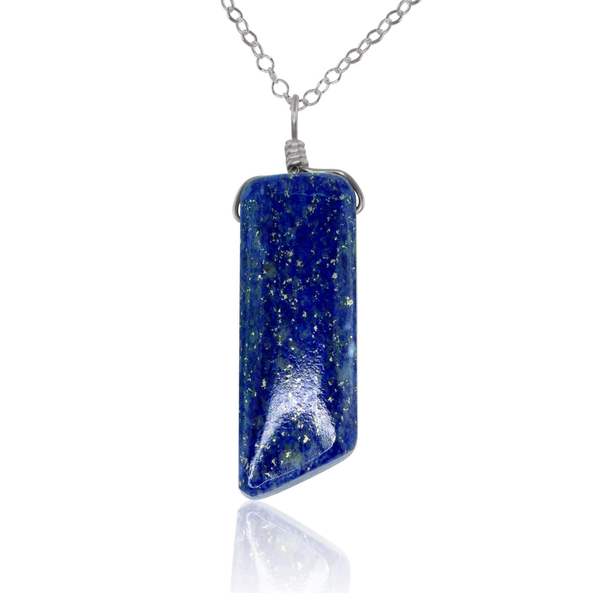 Smooth Point Pendant Necklace - Lapis Lazuli - Stainless Steel - Luna Tide Handmade Jewellery