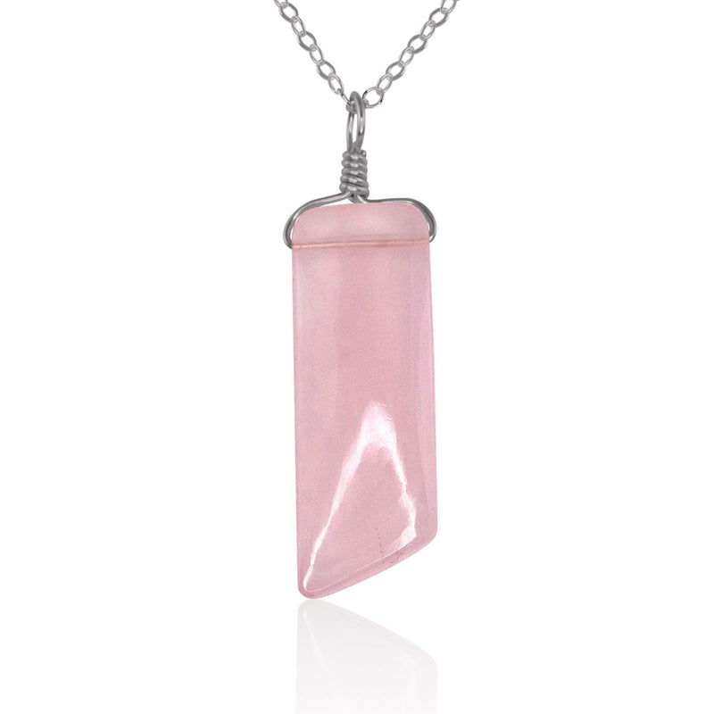 Smooth Point Pendant Necklace - Rose Quartz - Stainless Steel - Luna Tide Handmade Jewellery