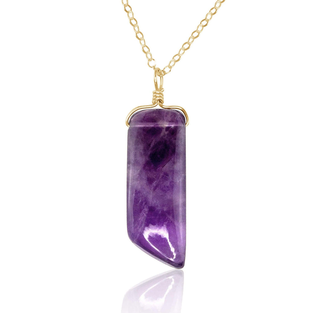 Smooth Purple Amethyst Natural Point Crystal Necklace - Smooth Purple Amethyst Natural Point Crystal Necklace - 14k Gold Fill / Cable - Luna Tide Handmade Crystal Jewellery