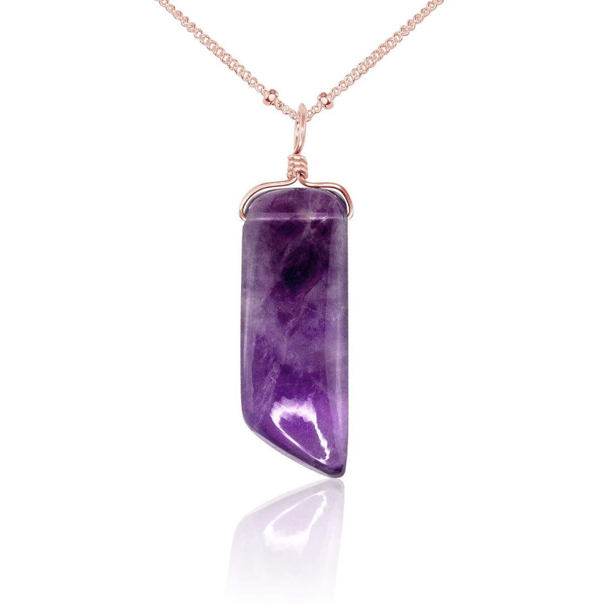 Smooth Purple Amethyst Natural Point Crystal Necklace 14K Rose Gold Fill Cable