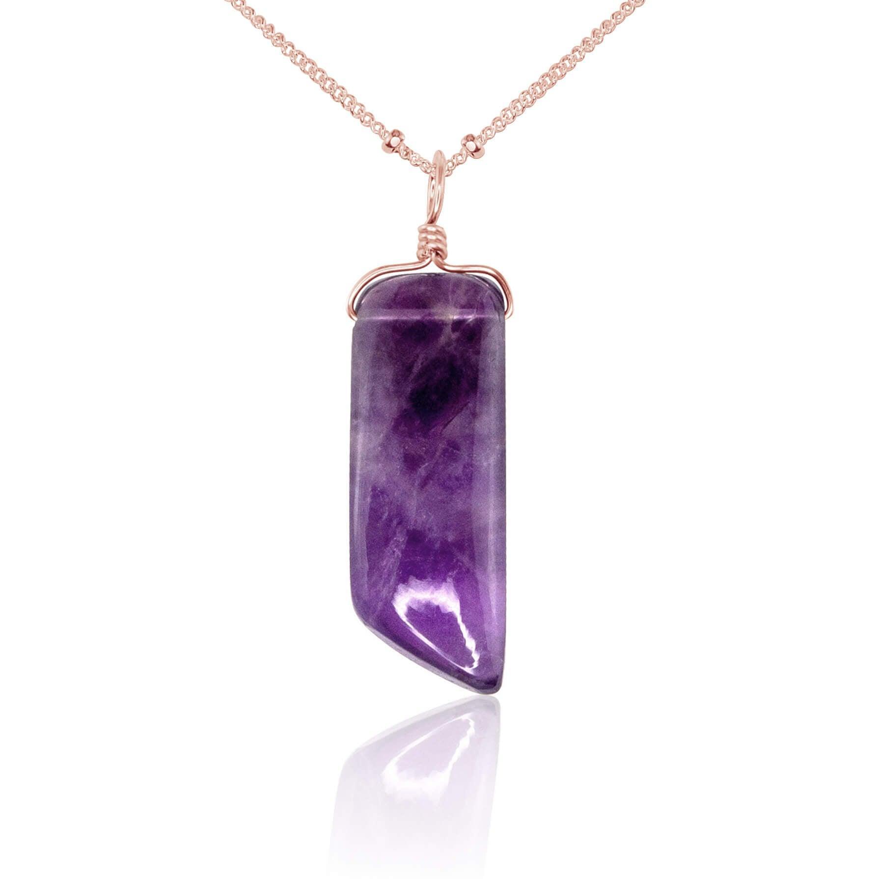 Smooth Purple Amethyst Natural Point Crystal Necklace - Smooth Purple Amethyst Natural Point Crystal Necklace - 14k Rose Gold Fill / Satellite - Luna Tide Handmade Crystal Jewellery