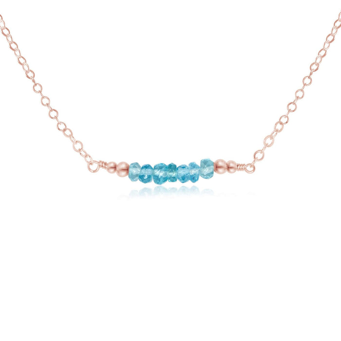 Sparkling Blue Apatite Faceted Bead Bar Necklace - Sparkling Blue Apatite Faceted Bead Bar Necklace - 14k Rose Gold Fill - Luna Tide Handmade Crystal Jewellery