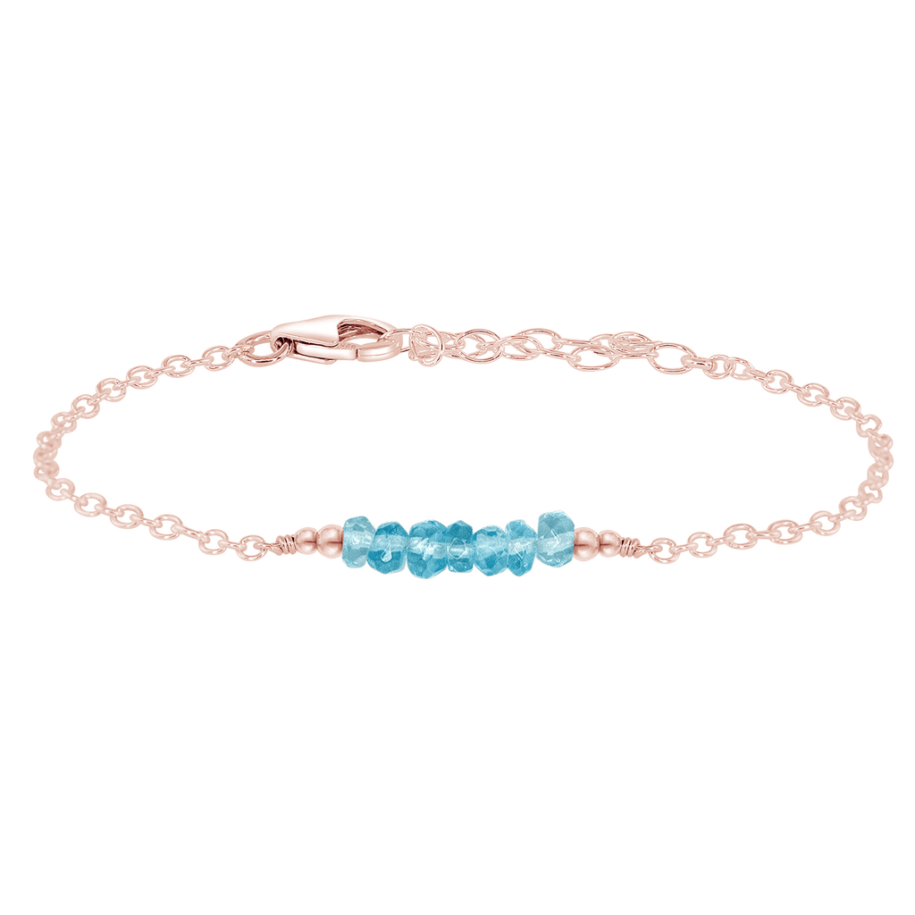 Sparkling Blue Apatite Gemstone Faceted Bead Bar Bracelet - Sparkling Blue Apatite Gemstone Faceted Bead Bar Bracelet - 14k Rose Gold Fill - Luna Tide Handmade Crystal Jewellery