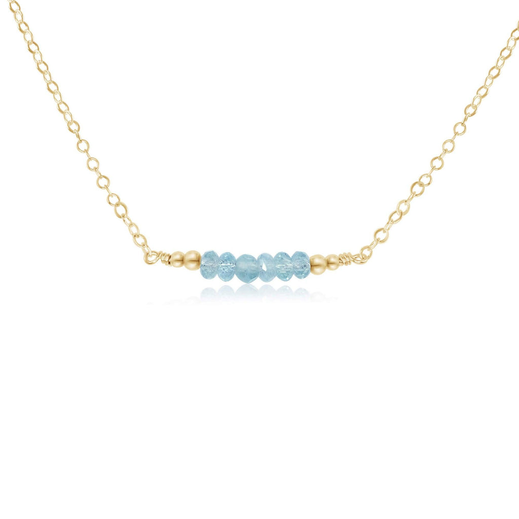 Sparkling Blue Aquamarine Faceted Bead Bar Necklace - Sparkling Blue Aquamarine Faceted Bead Bar Necklace - 14k Gold Fill - Luna Tide Handmade Crystal Jewellery