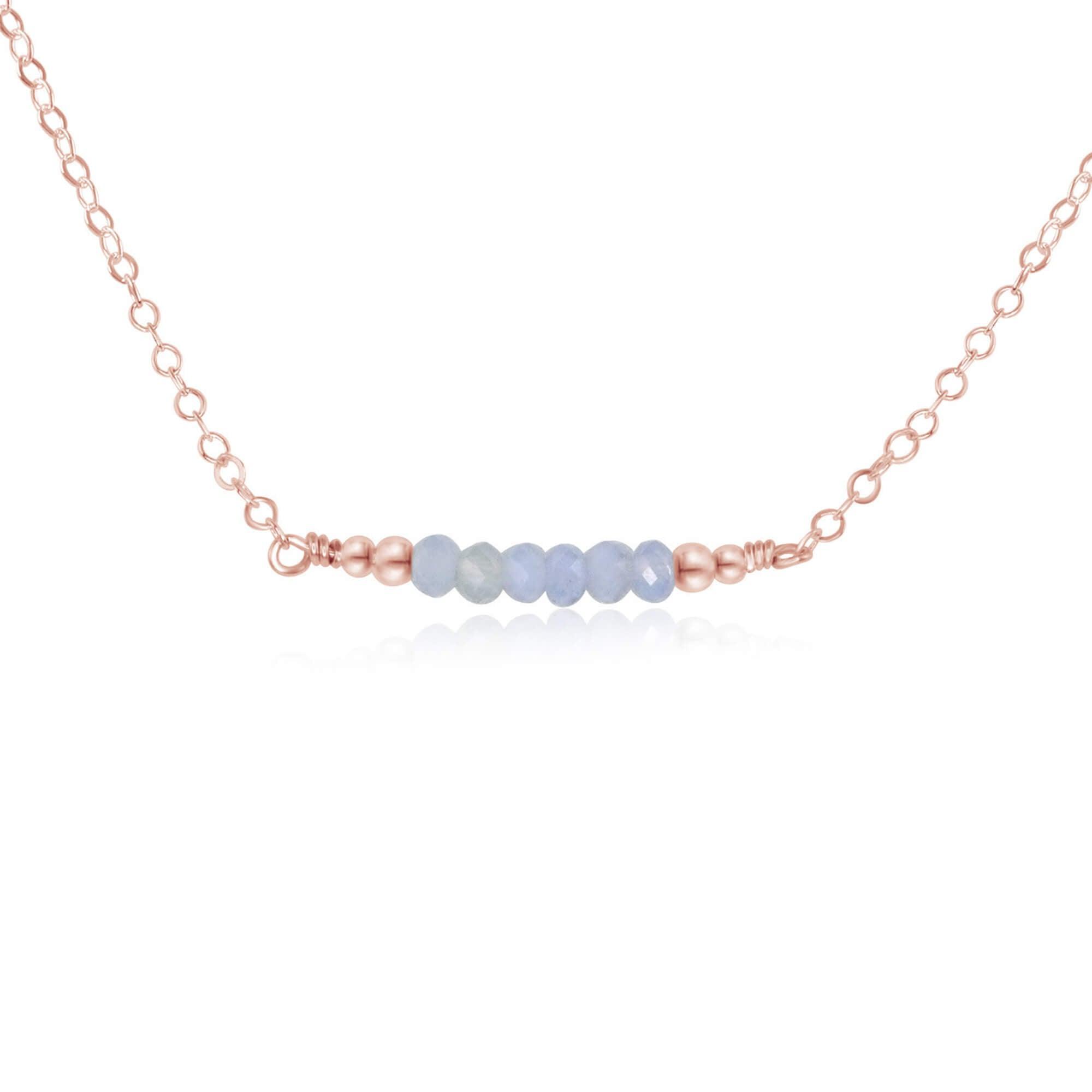 Sparkling Blue Lace Agate Faceted Bead Bar Necklace - Sparkling Blue Lace Agate Faceted Bead Bar Necklace - 14k Rose Gold Fill - Luna Tide Handmade Crystal Jewellery