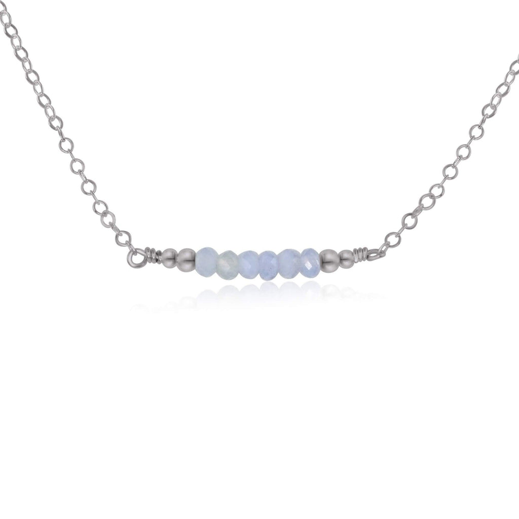 Sparkling Blue Lace Agate Faceted Bead Bar Necklace - Sparkling Blue Lace Agate Faceted Bead Bar Necklace - Stainless Steel - Luna Tide Handmade Crystal Jewellery