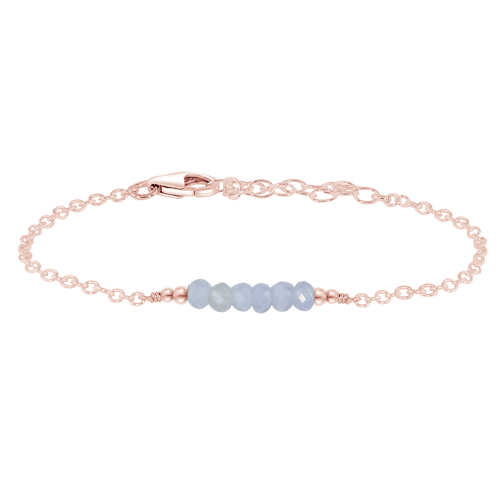 Sparkling Blue Lace Agate Gemstone Faceted Bead Bar Bracelet - Sparkling Blue Lace Agate Gemstone Faceted Bead Bar Bracelet - 14k Rose Gold Fill - Luna Tide Handmade Crystal Jewellery
